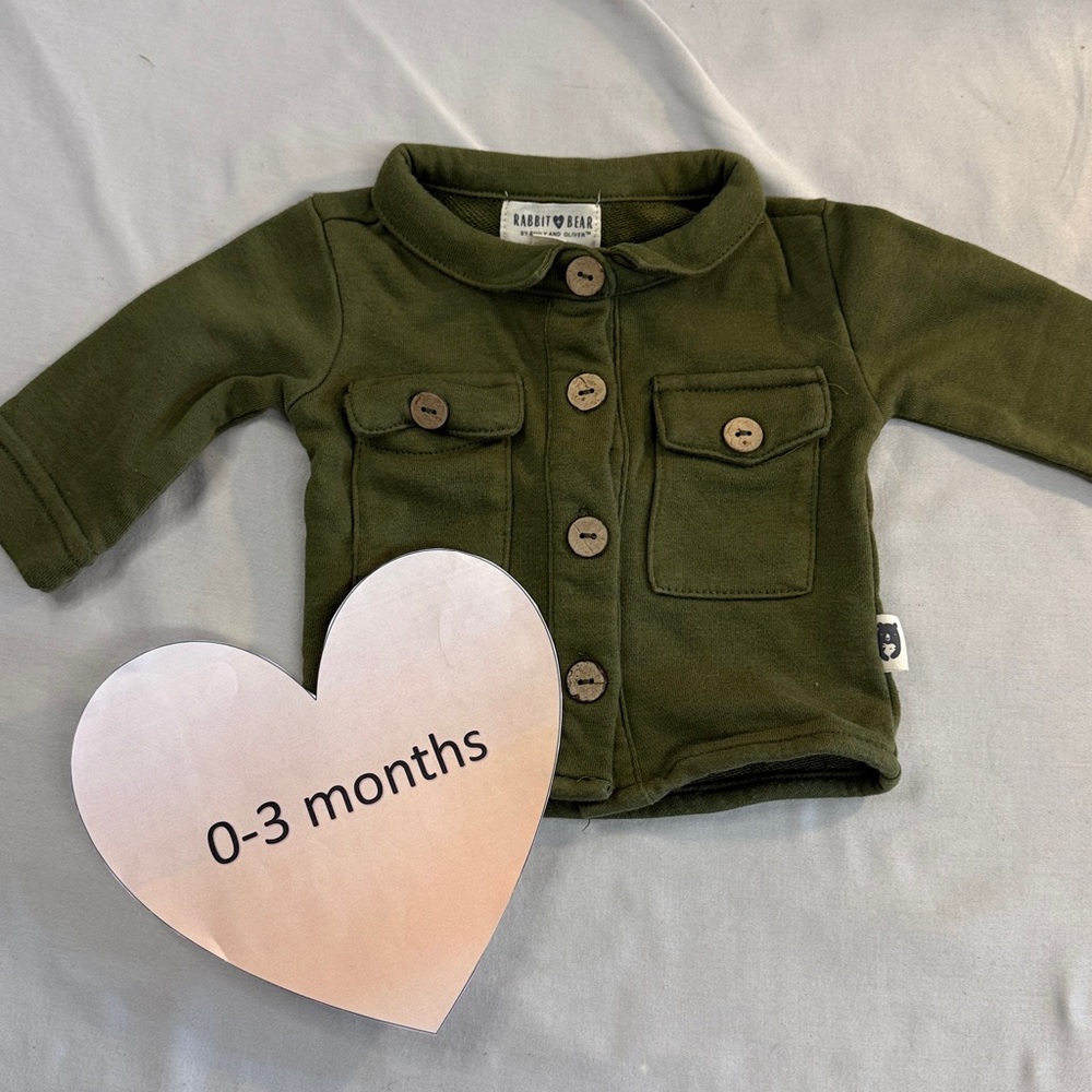 Rabbit + Bear - Organic cotton Olive Green Button-Up Baby Jacket